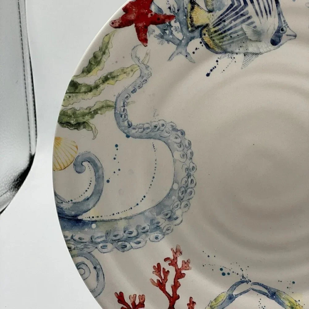 Pier 1 Sea Life RARE Discontinued Pattern Stoneware Ceramic Dinner Plate 10.75